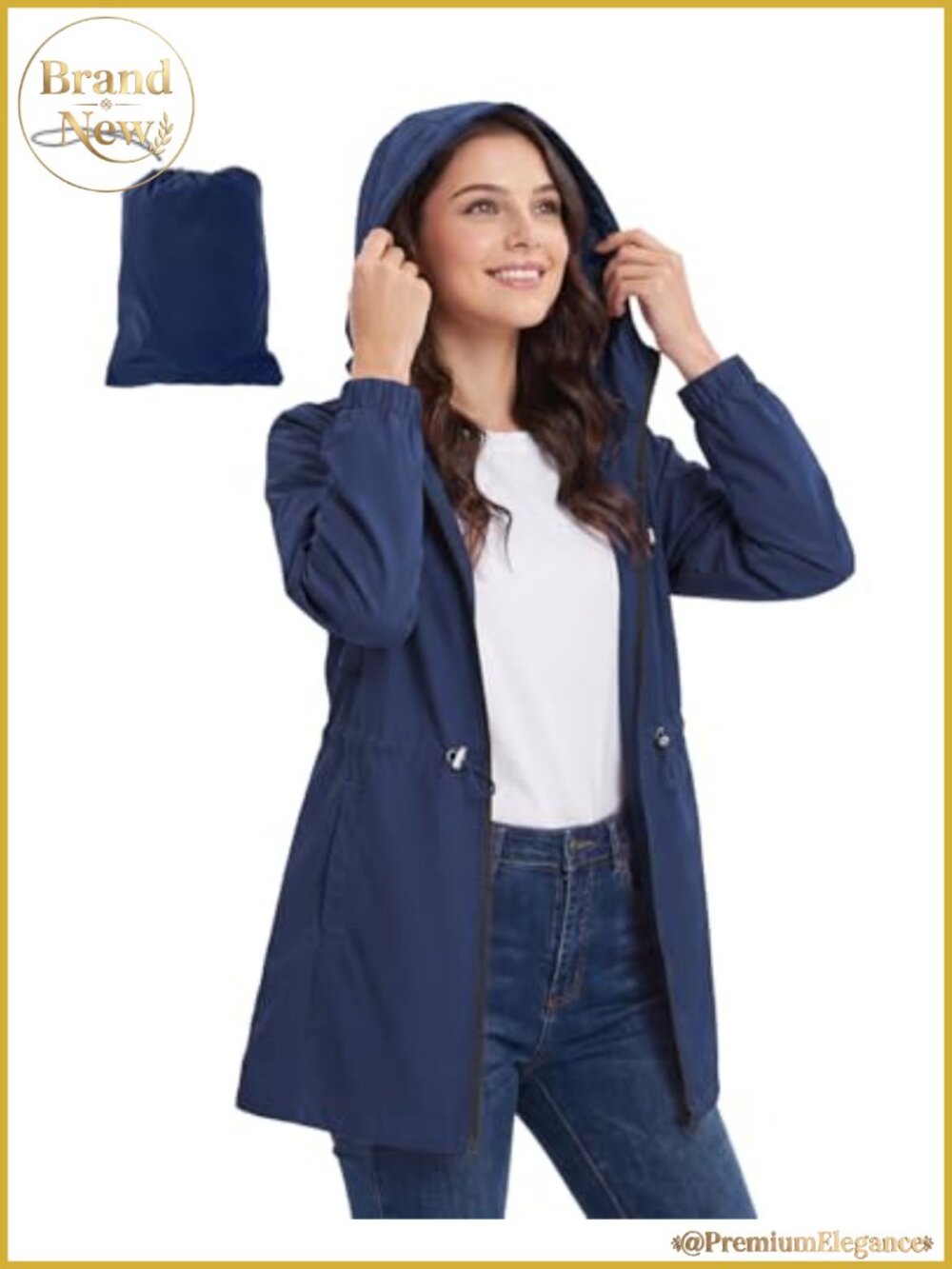 Packable Rain Jacket Women Waterproof Lightweight Hooded Long Trench Coat